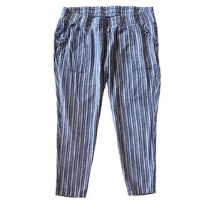 Motherhood Maternity Linen Blend Blue Striped Pants | L